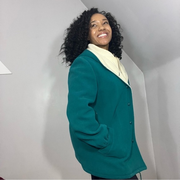 Vintage Green Wool Hooded Jacket Indie Hipster Retro Vest Pea Coat Cottagecore - Picture 8 of 16
